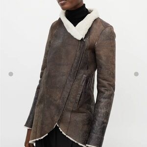 $2195 Helmut Lang Weathered Leather Shearling Jacket size P or XS